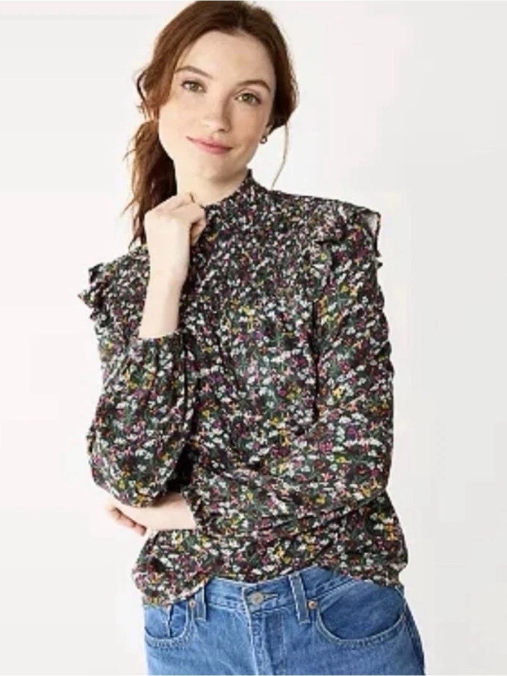 NEW Draper James Top Women's XL Multicolor Floral Long Sleeve Cottagecore Blouse